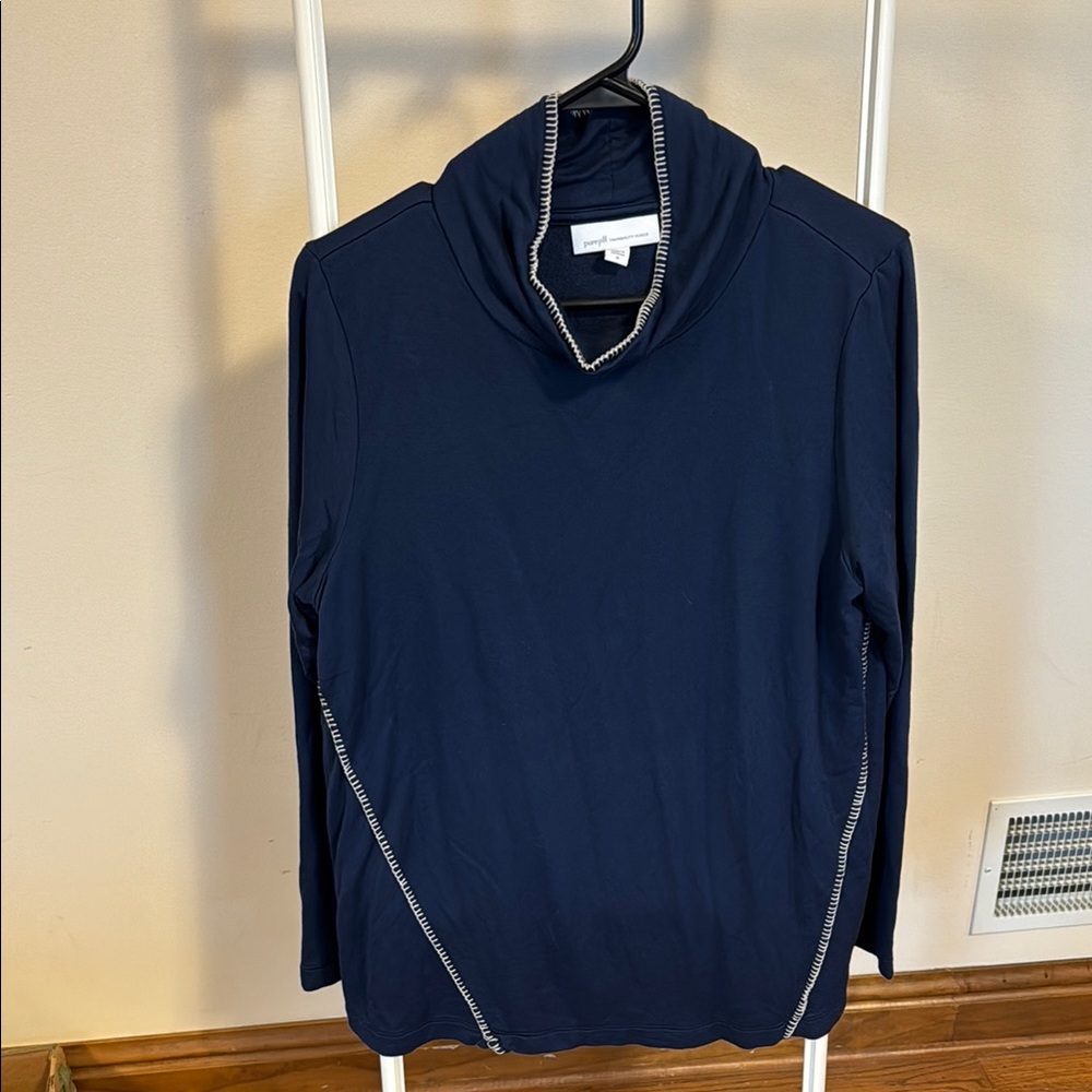 J Jill PureJill Tranquility fleece blue cowl neck  pullover